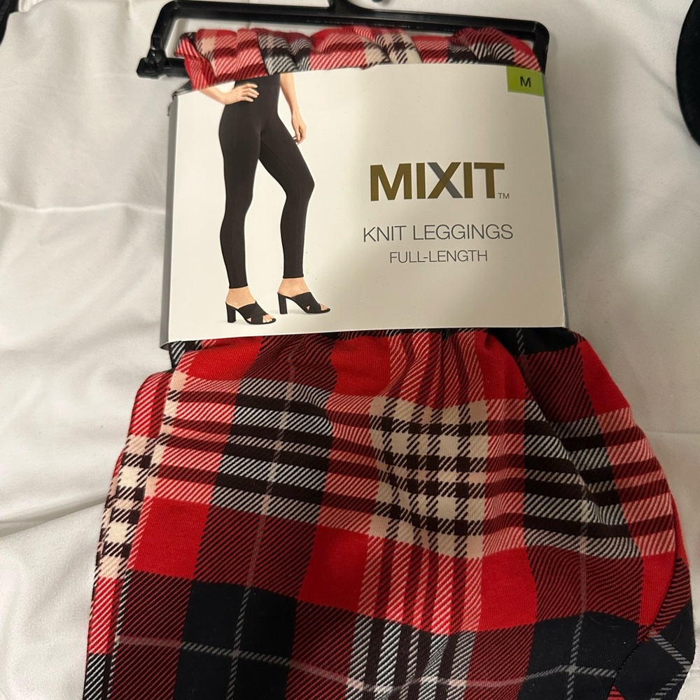 Mixit Red and Black Plaid Knit Leggings